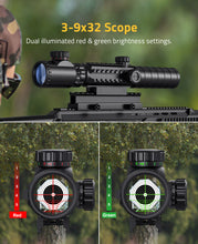 Load image into Gallery viewer, 3-9x32 Rifle Scope Dual Illuminated Red and Green Brightness Settings
