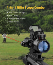 Load image into Gallery viewer, 4-in-1 Rifle Scope Combo with Red Green Dot Sight & Red Laser Sight & 20mm Rail Mount