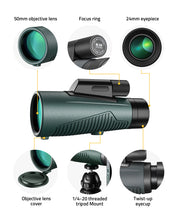 Load image into Gallery viewer, Midten ED 12x50 HD Monocular Telescope for Adults with Smartphone Adapter