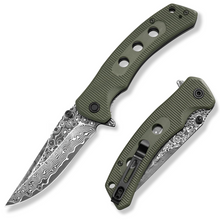 Load image into Gallery viewer, MidTen 3 26 VG10 66-Layer Damascus Pocket Knife – o, green