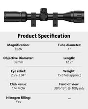 Load image into Gallery viewer, Midten 3-9x32 AO Rifle Scope Optics R4 Reticle Crosshair Scope with Mounts