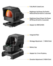 Load image into Gallery viewer, MidTen 32MOA Circle Red/Green Dot Sight – adapter for rmr mos integrated fiber, Red Dot