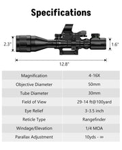 Load image into Gallery viewer, MidTen 4-16x50 AO Scope 5-in-1 Combo with Green/Red Dual Laser Sight