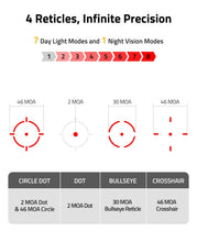Load image into Gallery viewer, MidTen 46MOA Multi-Reticle Sight – bullseye reticle crosshair