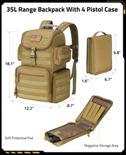 Load image into Gallery viewer, MidTen Tactical Range Backpack with soft protective pad magazine storage area in tan