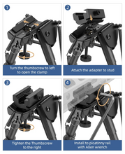 Load image into Gallery viewer, MidTen Picatinny Bipod 6-9 Carbon Fiber Rifle Bipod with install to picatinny rail in black