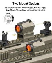 Load image into Gallery viewer, MidTen Red Dot Sight with absolute co-witness mount: aligns with iron sights in sand