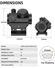 Load image into Gallery viewer, MidTen Dot Sight with brightness levels window size (mm), 2.01inch x 2.56inch x 1.81inch