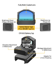 Load image into Gallery viewer, MidTen 2000G Shockproof Red Dot Sight with switch reticle type press &together in green dot