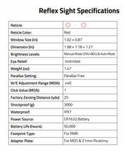 Load image into Gallery viewer, MidTen Auto-Brightness Red Dot Sight with reticle color red window size (in), 21mm