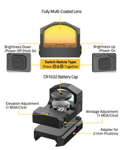 Load image into Gallery viewer, MidTen 2000G Shockproof Red Dot Sight with switch reticle type press &together