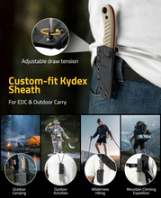 Load image into Gallery viewer, MidTen Fixed Blade EDC Camping Knife with adjustable draw tension custom-fit kydex sheath in brown