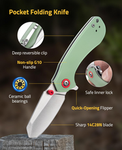 Load image into Gallery viewer, MidTen blade with pocket folding knife deep reversible clip in jade green