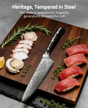 Load image into Gallery viewer, MidTen Damascus Steel Knife with heritage, tempered in steel