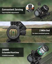 Load image into Gallery viewer, MidTen Motion Awake Green Dot Sight, 2 MOA Green Dot Optics 1x20mm Compact Scope, IPX7 Waterproof & Fogproof, Lower 1/3 Co-Witness Riser Included for 21mm Picatinny Rail
