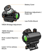 Load image into Gallery viewer, MidTen Motion Awake Green Dot Sight, 2 MOA Green Dot Optics 1x20mm Compact Scope, IPX7 Waterproof & Fogproof, Lower 1/3 Co-Witness Riser Included for 21mm Picatinny Rail