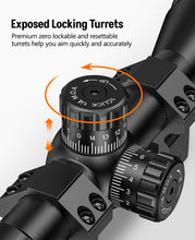 Load image into Gallery viewer, MidTen 3-9X32 AO Rifle Scope with Locking Turret - Crosshair Reticle 22 Riflescope for Hunting - 1 Inch Tube SFP Scope with 20mm Scope Rings (Green Lens)