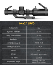 Load image into Gallery viewer, MidTen 1-8x24 LPVO Scope with 30mm Cantilever Mount, Illuminated BDC Reticle for .223/5.56 and .308/7.62