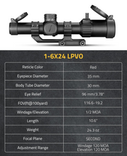 Load image into Gallery viewer, MidTen 1-8x24 LPVO Scope with 30mm Cantilever Mount, Illuminated BDC Reticle for .223/5.56 and .308/7.62