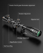 Load image into Gallery viewer, Midten 3-9x40 AO Rifle Scope with Red and Green Illuminated Crosshair Reticle, Locking Turret, Zero Reset, 20mm Scope Rings, 1 inch Tube SFP Riflescope for .22 Caliber Rifles