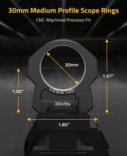 Load image into Gallery viewer, MidTen 7075 Aluminum 30mm Scope Rings with medium profile scope rings cnc-machined precision fit