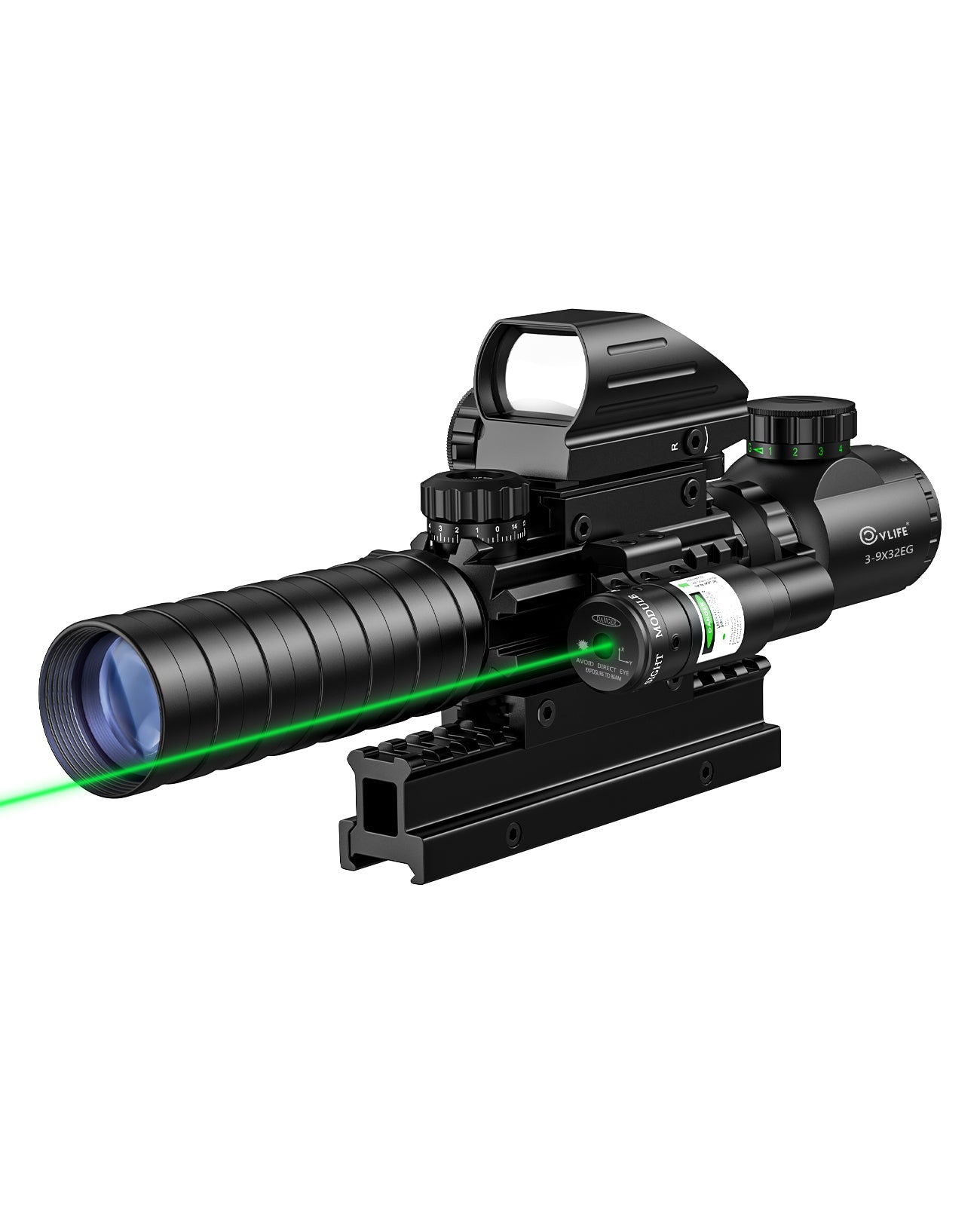 MidTen 3-9x32 4-in-1 Scope Combo with Dot Sight & Laser Sight & 20mm M