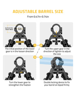 How to ahjust the barrel size of clamp-on bipod?