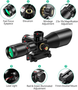 MidTen 2.5-10x40 Mil-dot Rifle Scope with Red Laser Combo