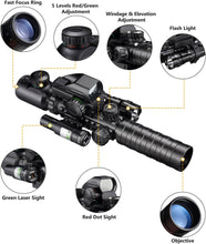 Load image into Gallery viewer, MidTen 3-9x32EG 5-in-1 Illuminated Scope Combo with Dot Sight Laser Sight &amp; 20mm Mount
