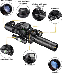 MidTen 3-9x32EG 5-in-1 Illuminated Scope Combo with Dot Sight Laser Sight & 20mm Mount