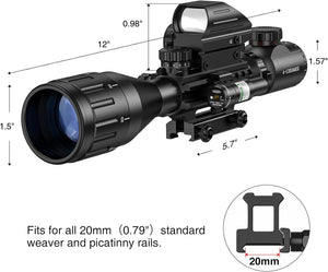 MidTen 4-12x50 AO 3-in-1 Illuminated Rifle Scope Combo Optics - Green Laser