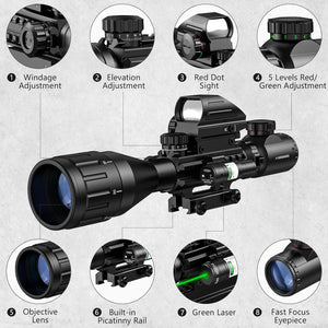 MidTen 4-16x50 AO 3-in-1 Illuminated Rifle Scope Combo Optics