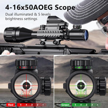 Load image into Gallery viewer, MidTen 4-16x50 AO 3-in-1 Illuminated Rifle Scope Combo Optics - Red Laser
