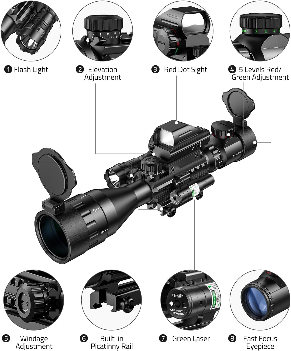 CVLIFE 6-24x50 AOE Rifle Scope Rangefinder Red Green Illuminated Free