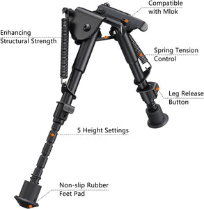 MidTen 6-9 Inch Rifle Bipod Compatible with M-Rail for Hunting