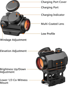 MidTen Rechargeable 1x20mm 2 MOA Red Dot Sight