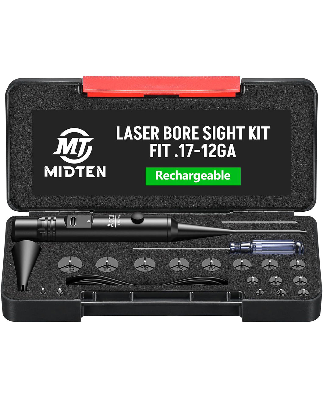 MidTen Rechargeable Red/Green Laser Boresighter Kit for .17-12GA with Multiple Adapters