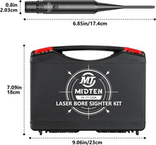 Load image into Gallery viewer, MidTen Red/Green Laser Bore Sight Kit with 32 Adapters for 0.17 to 12GA Calibers
