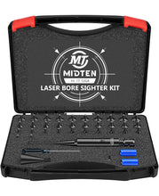 Load image into Gallery viewer, MidTen Red/Green Laser Bore Sight Kit with 32 Adapters for 0.17 to 12GA Calibers
