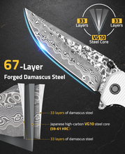 Load image into Gallery viewer, MidTen 3 26 VG10 66-Layer Damascus Pocket Knife – steel core layer forged damascus steel, white
