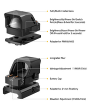 Load image into Gallery viewer, MidTen 32MOA Circle Red/Green Dot Sight – ensures your sight, adapter for rmr mos integrated fiber, Green Dot
