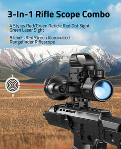 3-in-1 Rifle Scope Combo with Red Dot Sight and Red Laser Sight