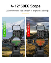 Load image into Gallery viewer, 4-12x50EG Scope with Dual Illuminated Red and Green Brightness Settings
