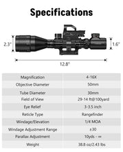 Load image into Gallery viewer, MidTen 4-16X50 AO Rifle Scope Combo with Dual Illuminated &amp; 4 Holographic Reticle
