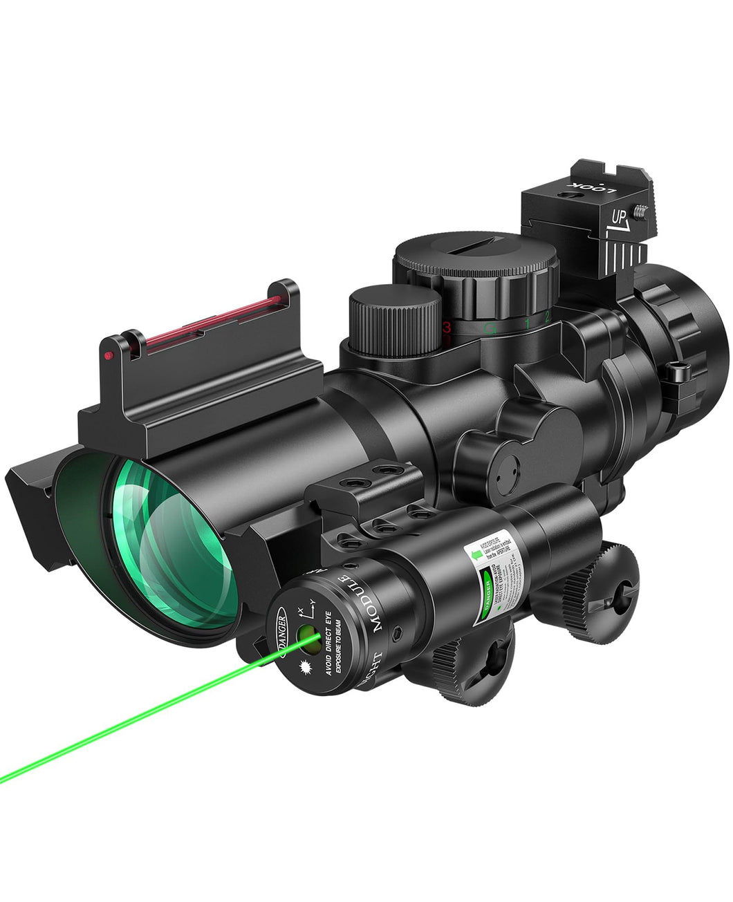 MidTen 4x32 Prism Tactical Rifle Scope Red & Green & Blue Illuminated Reticle