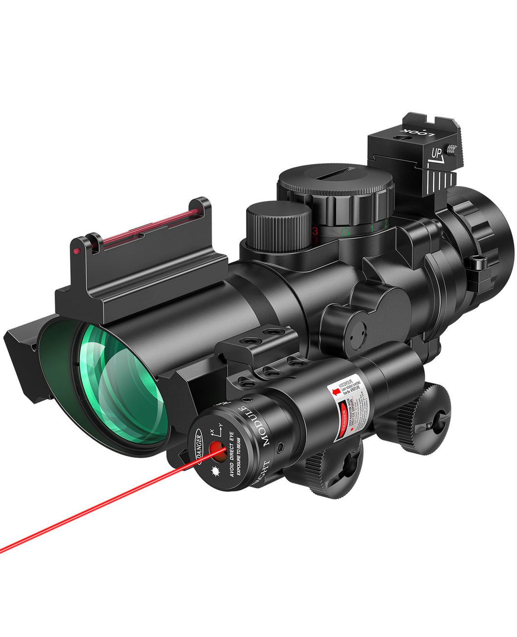 MidTen 4x32 Prism Tactical Rifle Scope Red & Green & Blue Illuminated Reticle