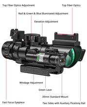Load image into Gallery viewer, MidTen 4x32 Prism Tactical Rifle Scope Red &amp; Green &amp; Blue Illuminated Reticle
