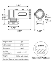 Load image into Gallery viewer, MidTen 5X Red Dot Magnifier – for picatinny housing material
