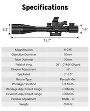 Load image into Gallery viewer, MidTen 6-24x50 AO Rifle Scope Combo, Rangefinder Reticle Long Range Scope
