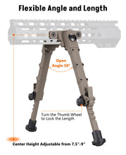 Load image into Gallery viewer, MidTen 7.5"-9" Rifle Bipod Compatible with M-Rail Attach Directly Adjustable Shooting Rest Lightweight Aluminum Bipods for Rifles for Hunting and Shooting Flat Dark Earth
